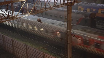 Wall Mural -  night movement of trains on a railway junction