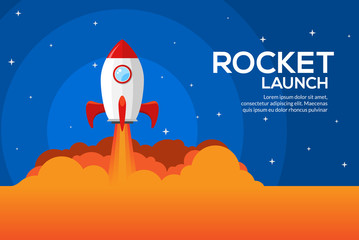 Wall Mural - Rocket launch illustration. Product business launch concept design ship vector technology background