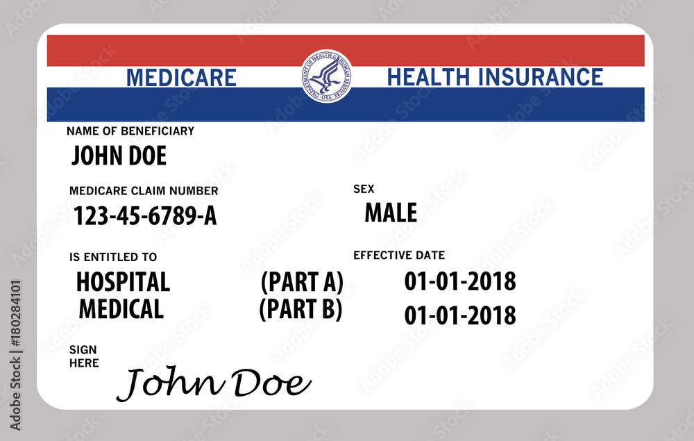 Medicare health insurance card. This is a John Doe mock Medicare card. - obrazy, fototapety, plakaty 