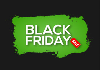 Wall Mural - Black Friday abstract green ink splash banner template illustration. Black friday sale grunge label