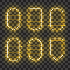 Wall Mural - set of realistic glowing yellow neon frames isolated on transparent background. shining and glowing 
