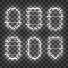Wall Mural - set of realistic glowing white neon frames isolated on transparent background. shining and glowing n