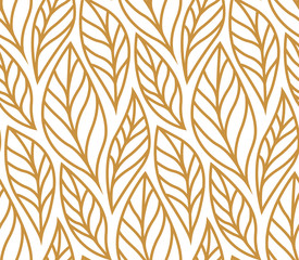 Wall Mural - Vector illustration of leaves seamless pattern. Floral organic background. Hand drawn leaf texture.