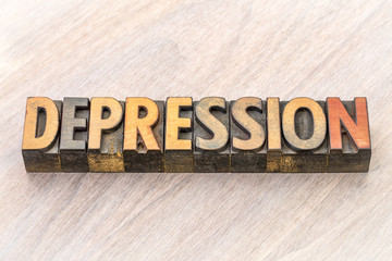 Wall Mural - depression word abstract in wood type