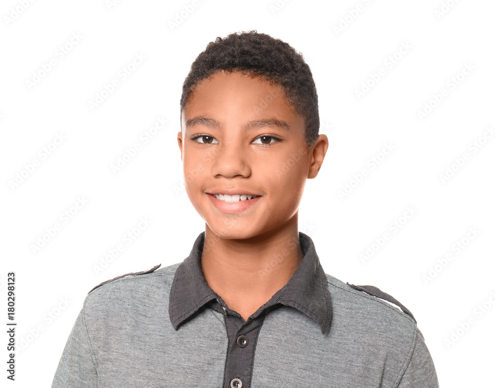 Charming African-American teenager on white background