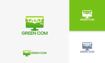 Wall Mural - Green Computer logo template, Nature Computer Technology logo designs vector