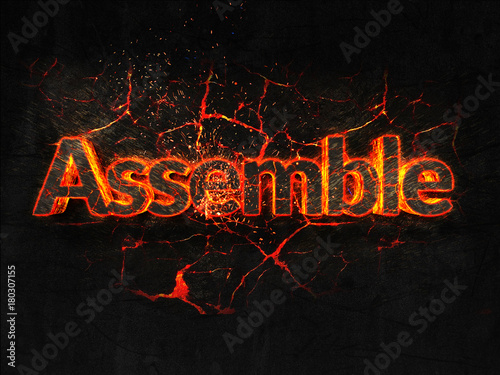 Fotografie, Tablou Assemble Fire text flame burning hot lava explosion background.