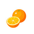 Summer fruits for healthy lifestyle. Orange fruit, whole and half. Vector illustration cartoon flat icon isolated on white.