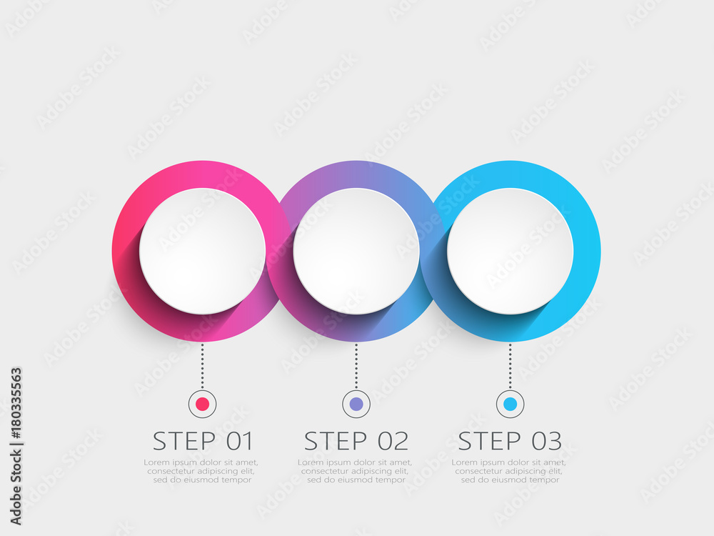 Modern 3D infographic template with 3 steps. Business circle template ...