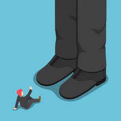 Aufkleber - flat 3d isometric tiny businessman in front of giant leg.