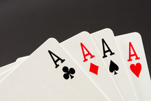 The Combination Of Playing Cards Poker Casino. Four Aces On Black Background