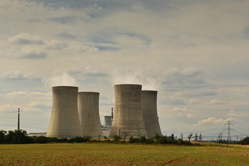 Nuclear plant . Landscape with power station chimneys. Dukovany Czech Republic.