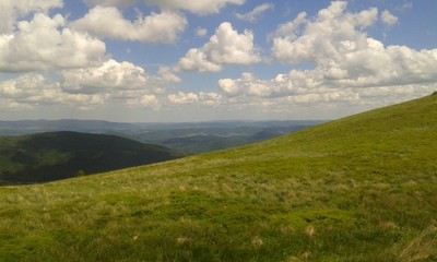 hills forest clouds sky grass