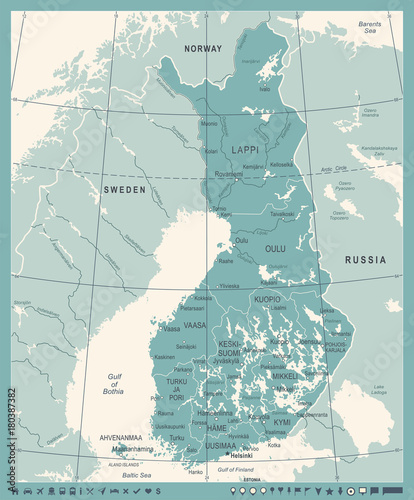 Fotomural Finland Map - Vintage Detailed Vector Illustration