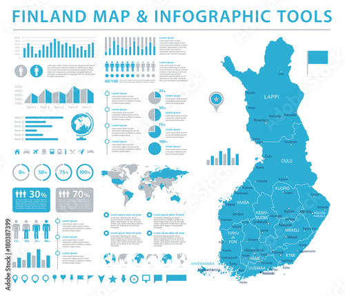 Cuadros en Lienzo Finland Map - Detailed Info Graphic Vector Illustration