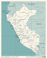  Peru Map - Vintage Vector Illustration