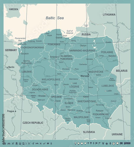  Fototapeta mapa Polski   mapa-w-kolorze-niebieskim