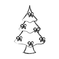 Sticker - flat line uncolored christmas tree over white background  vector illustration