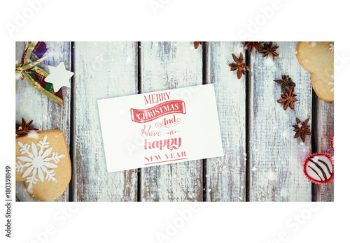 Download Holiday Card Mockup With Christmas Cookies And Candies In Snow Stock Template Adobe Stock