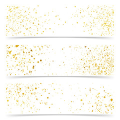 Wall Mural - Bright golden confetti particle over white background flyer layout