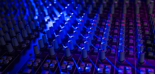 Wall Mural - Sound music mixer control panel on colourful light