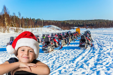 Sticker -  Handsome boy and snowmobiles