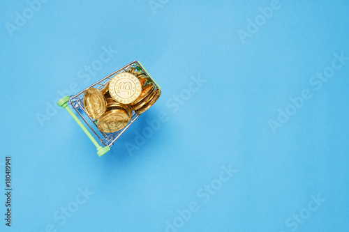 Gold Bitcoin Placed In A Small Shopping Cart Digital Currency - 