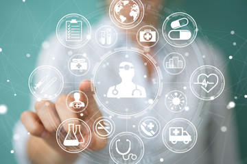 Poster - Businesswoman using modern medical interface 3D rendering