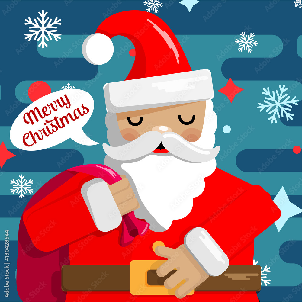 Christmas and New Year card design with a picture of cute Santa with a ...