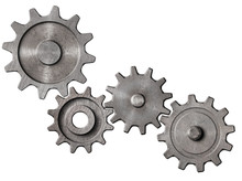 Metal Gears And Cogs Cluster Isolated 3d Illustration
