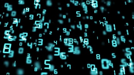 Poster - blue numbers fly in a certain direction. cinematic background. seamless loop.