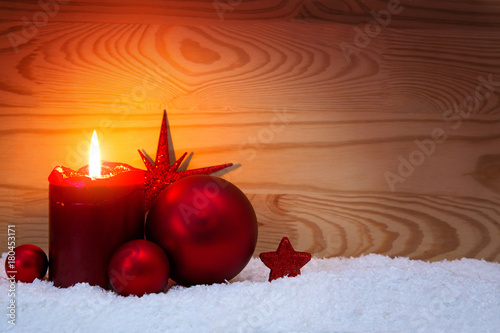 Obraz na plátně Christmas red decoration and Advent candle.