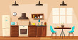 Kitchen interior with furniture. Cartoon vector illustration