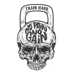 No pain no gain. Train hard. Skull in the form of a weight. Vector design element