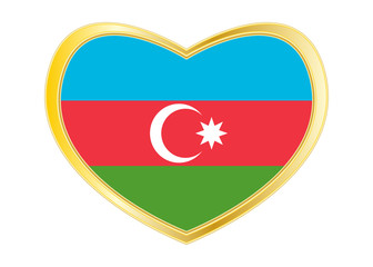 Sticker - Flag of Azerbaijan in heart shape, golden frame