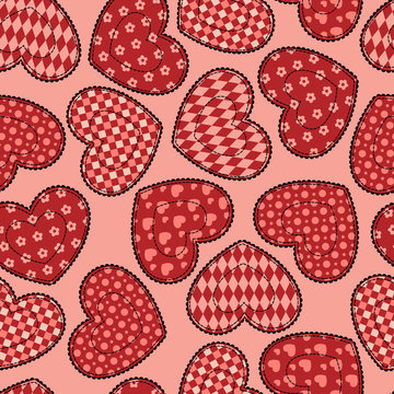 Patchwork hearts seamless pattern.