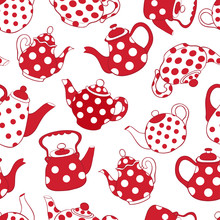 Teapots Red And White Seamless Pattern