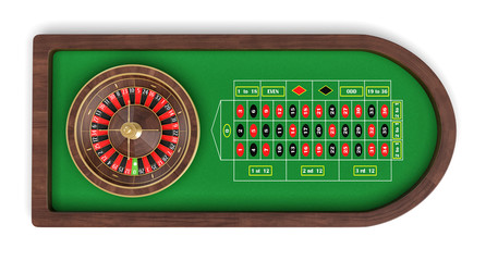 Poster - 3d rendering of an isolated rounded roulette table covered with green felt and black and red grid.