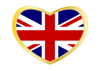 Sticker - Flag of United Kingdom in heart shape Golden frame