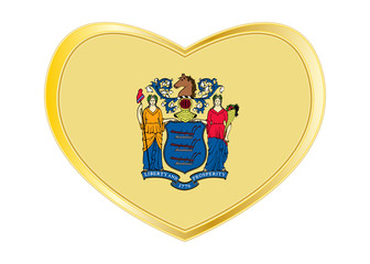 Canvas Print - Flag of New Jersey in heart shape, golden frame