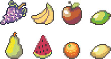Set Of Food Icons In Pixel Style
