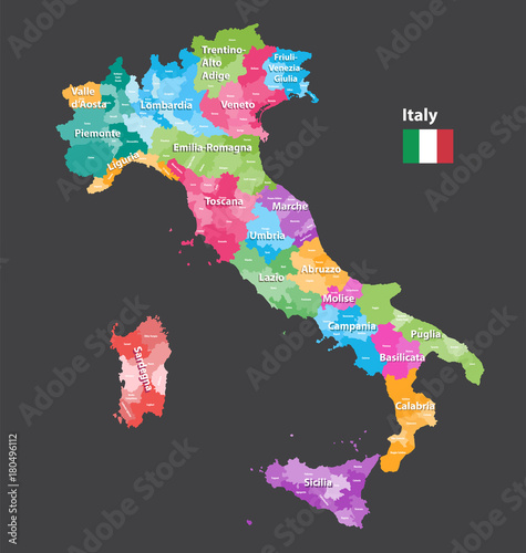Fotomural vector Italy provinces map colored by regions