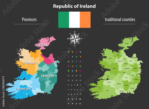 Obraz na płótnie Republic of Ireland provinces and traditional counties vector map