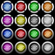 International white icons in round glossy buttons on black background