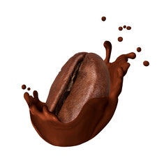 Wall Mural - Coffee bean wrapped in a chocolate splash close-up, isolated on white background