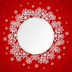 Wall Mural - vector illustration abstract christmas background with volumetric snowflakes and round frame. winter