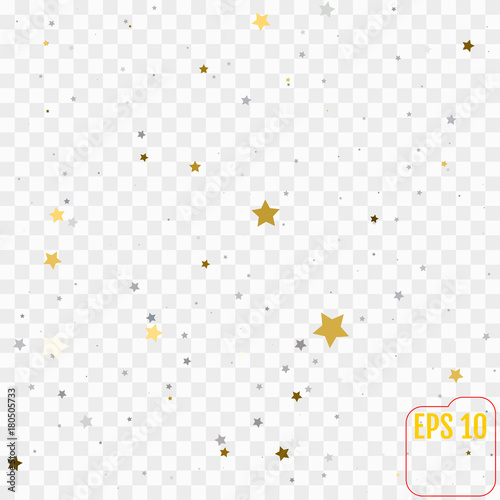 Abstract pattern of random falling gold and silver stars on transparent background Tableau sur Toile