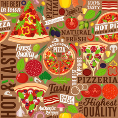 Wall Mural - Vector pizza seamless pattern