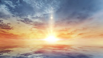 Poster - dramatic sunset rays and clouds as background