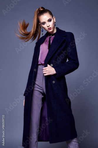 Beautiful Sexy Business Woman Wear Black Wool Coat Silk Blouse And Pants Style For Office Dress Beautiful Sexy Business Woman Wear Black Wool Coat Silk Blouse And Pants Style For Office Dress